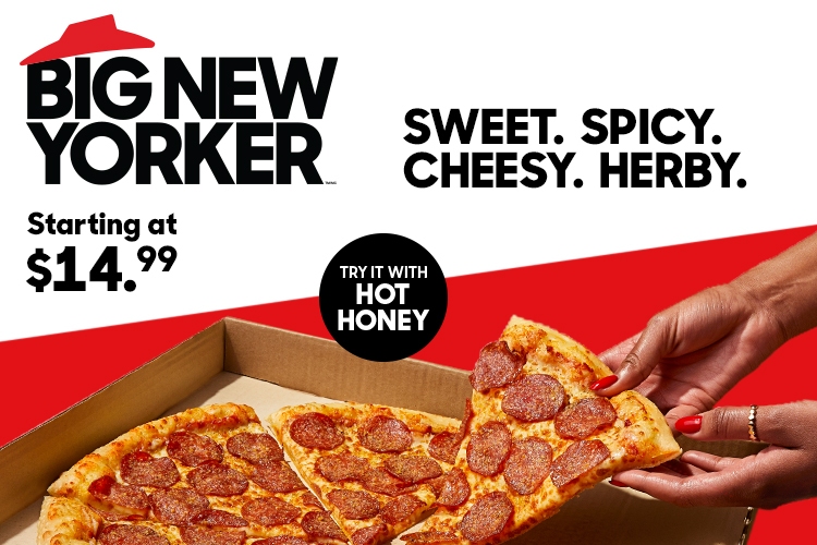 A 16 New York-inspired pizza with 6 XL, foldable slices. Try it with "Cup n'Crisp" and Classic Pepperoni, or Create Your Own Pizza.