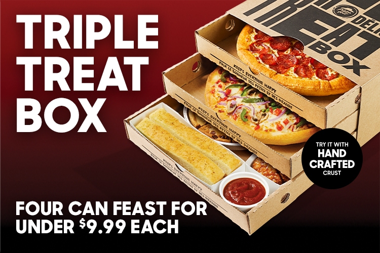 Includes 2 medium pizzas (2-Topping CYO or Recipe) regular breadsticks, two dips, 8 boneless bites & an ultimate Hershey's® Chipits® Cookie.