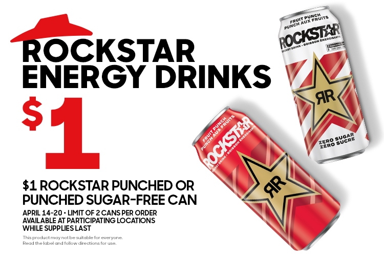 Get a Rockstar Punched or Rockstar Pure Zero Punch Energy Drink for $1. Limited time.